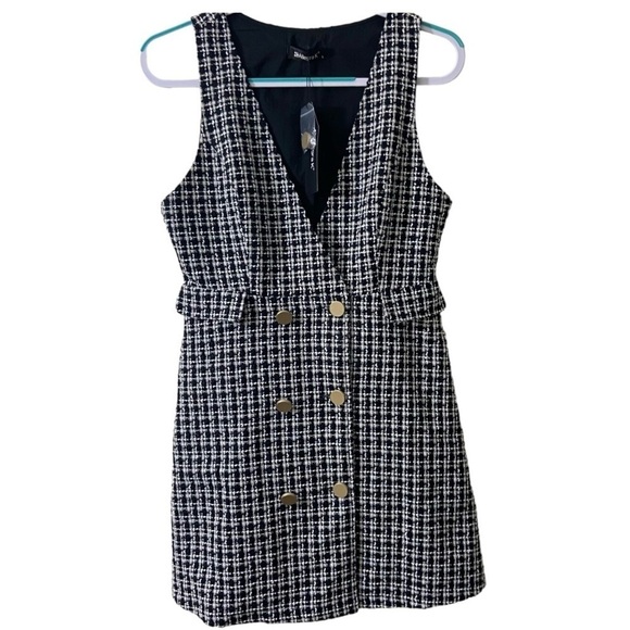 Allegra K Pinafore Mini Jumper School Girl Plaid Double Breast Y2K Preppy Small - Picture 2 of 16